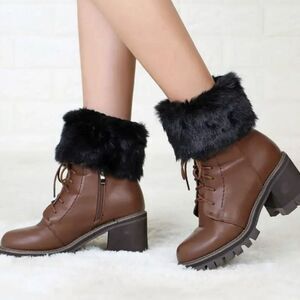 Black Faux Fur Boot Cuffs – Warm Plush Ankle Covers for Winter Boots